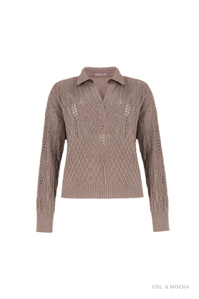 D.EXTERIOR 62342 Maglia polo manica lunga con losanghe di maglia | Image Boutique